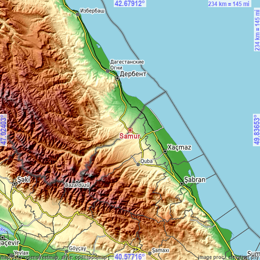 Topographic map of Samur