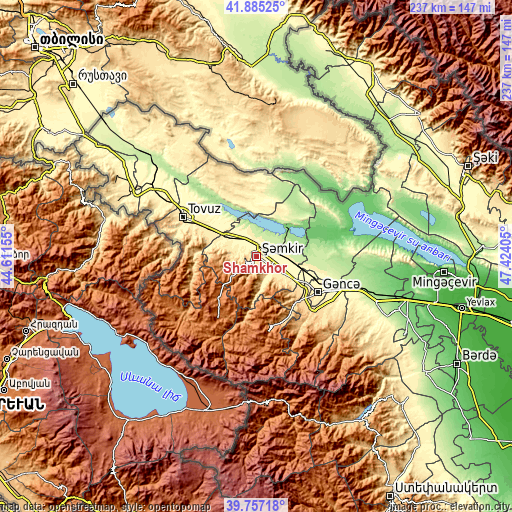 Topographic map of Shamkhor