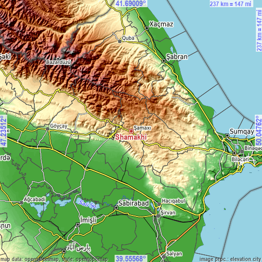 Topographic map of Shamakhi
