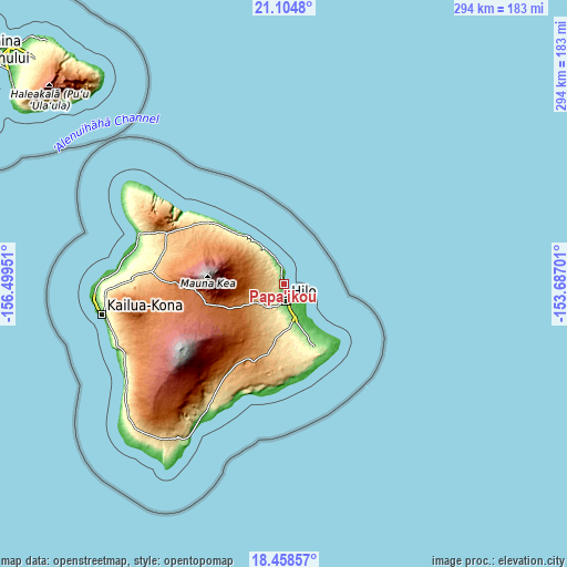 Topographic map of Pāpa‘ikou