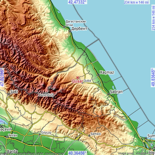 Topographic map of Qusar
