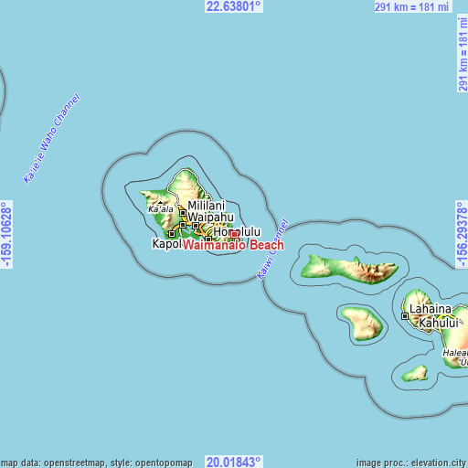 Topographic map of Waimānalo Beach