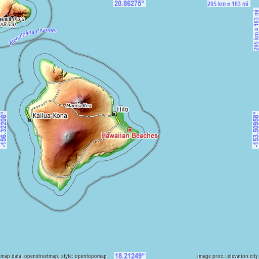 Topographic map of Hawaiian Beaches