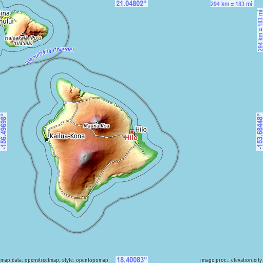 Topographic map of Hilo
