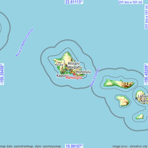 Topographic map of Honolulu