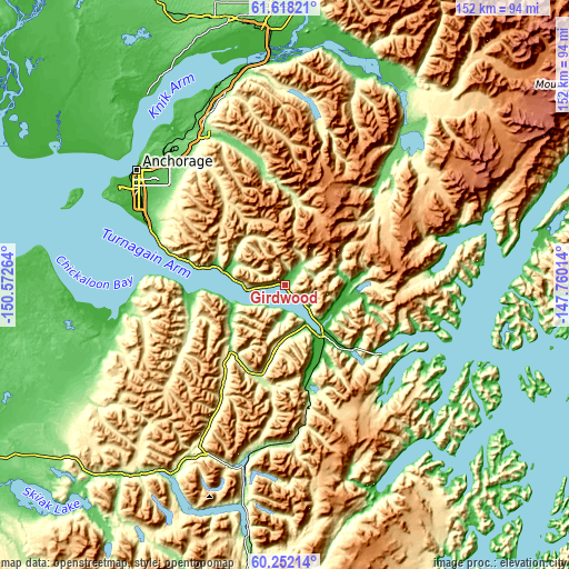 Topographic map of Girdwood