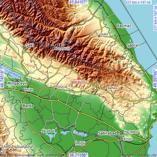 Topographic map of İsmayıllı
