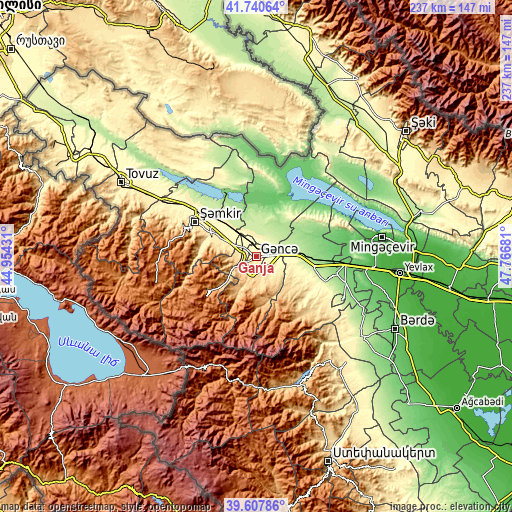 Topographic map of Ganja
