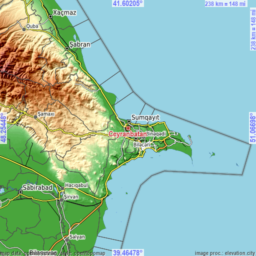Topographic map of Ceyranbatan