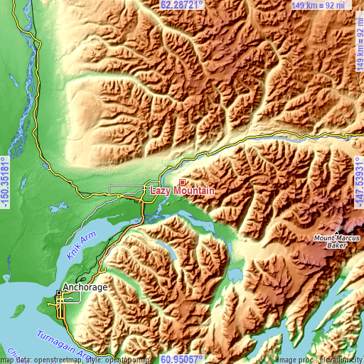 Topographic map of Lazy Mountain