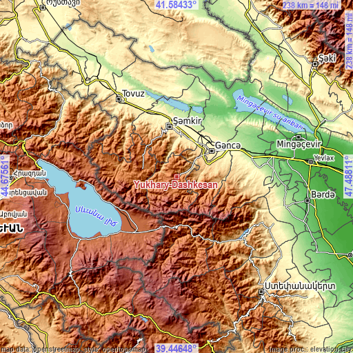 Topographic map of Yukhary-Dashkesan