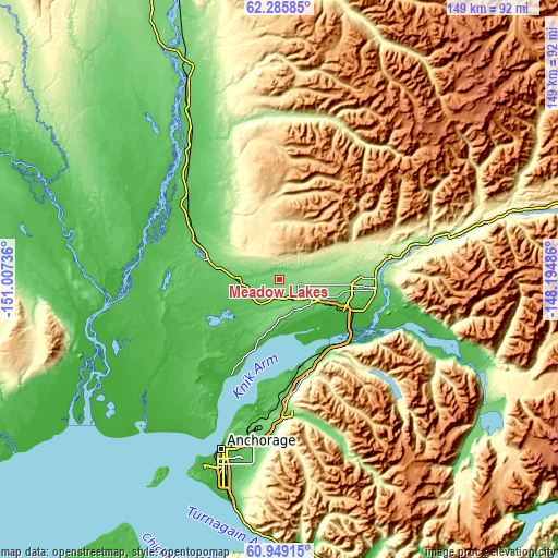 Topographic map of Meadow Lakes