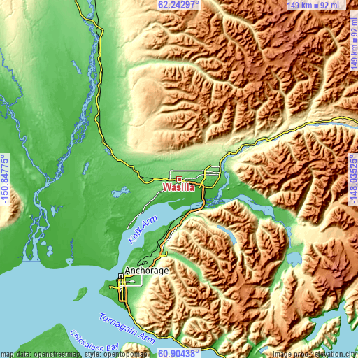 Topographic map of Wasilla