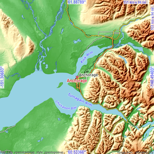 Topographic map of Anchorage