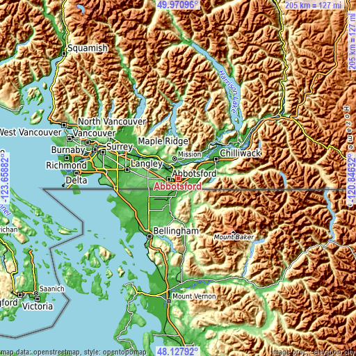 Topographic map of Abbotsford