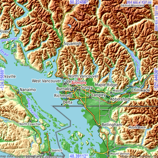 Topographic map of Anmore