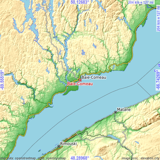 Topographic map of Baie-Comeau