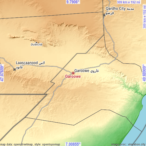 Topographic map of Garoowe