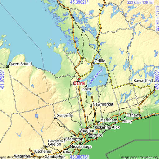 Topographic map of Barrie