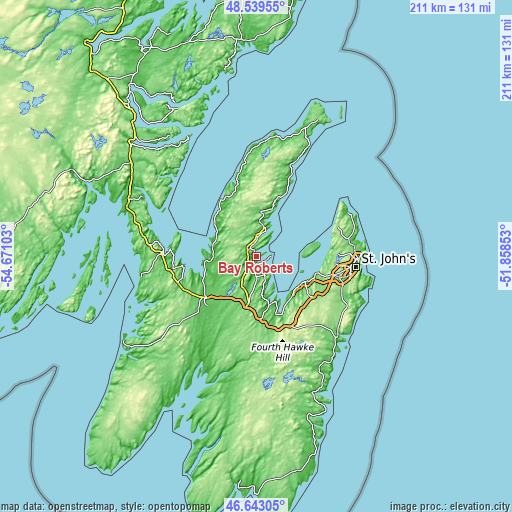 Topographic map of Bay Roberts
