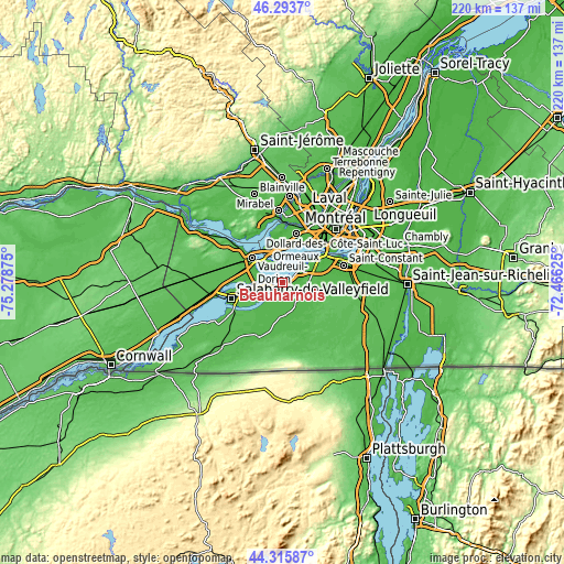 Topographic map of Beauharnois