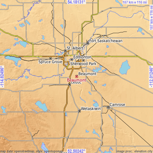 Topographic map of Beaumont