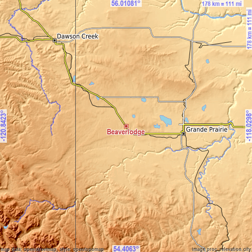 Topographic map of Beaverlodge