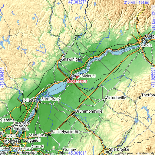 Topographic map of Bécancour