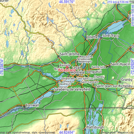 Topographic map of Boisbriand