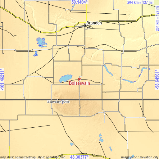 Topographic map of Boissevain