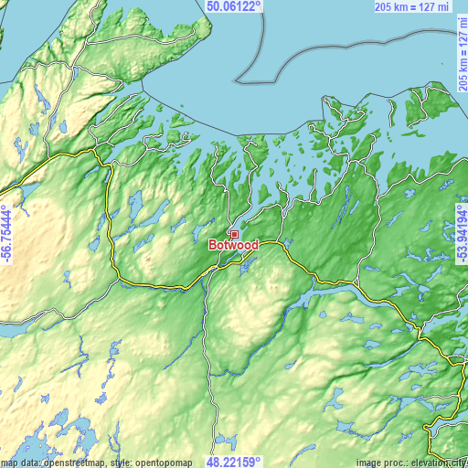 Topographic map of Botwood