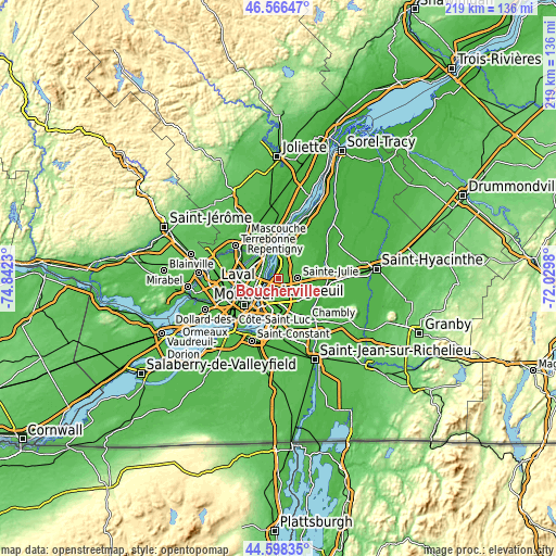 Topographic map of Boucherville