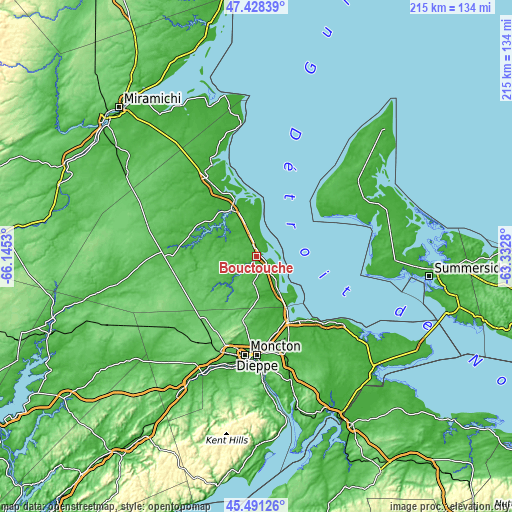 Topographic map of Bouctouche