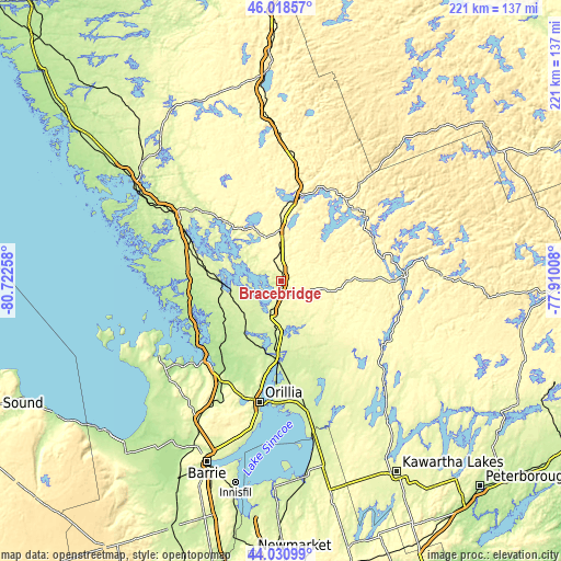 Topographic map of Bracebridge