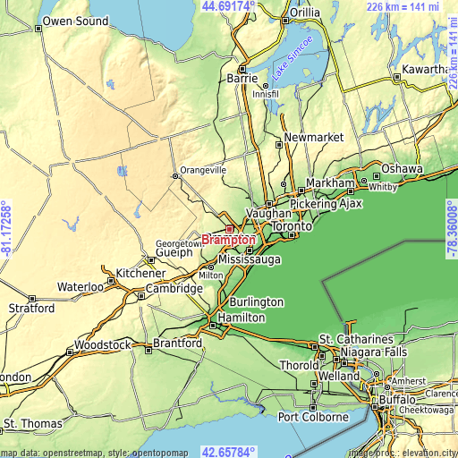 Topographic map of Brampton