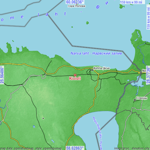 Topographic map of Kiviõli