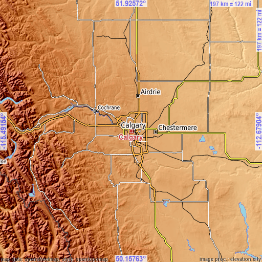 Topographic map of Calgary