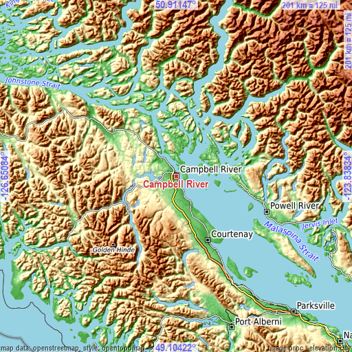 Topographic map of Campbell River