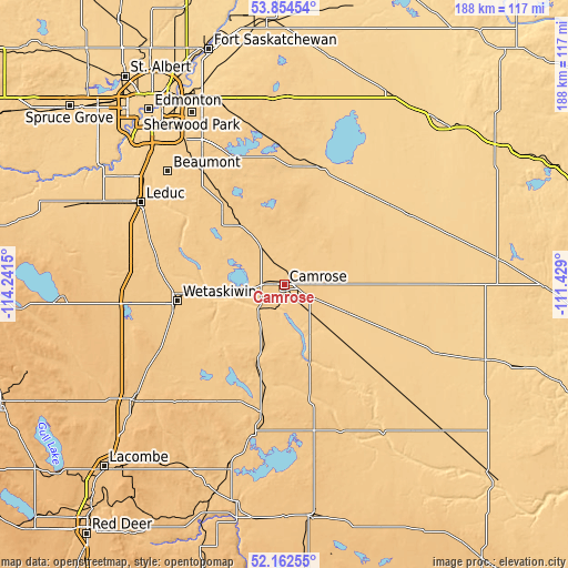 Topographic map of Camrose