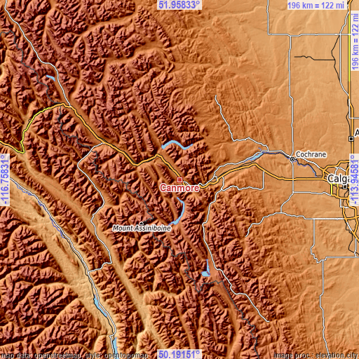 Topographic map of Canmore