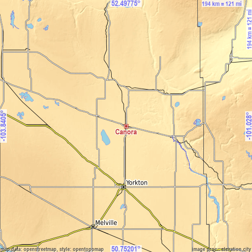 Topographic map of Canora