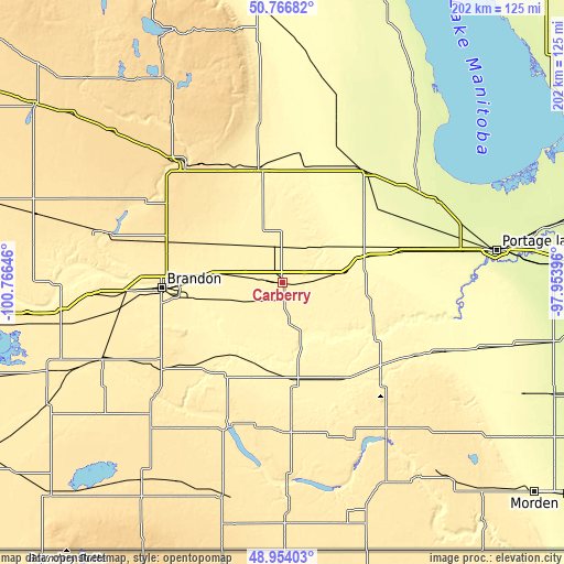 Topographic map of Carberry