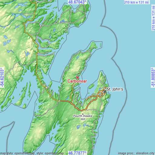 Topographic map of Carbonear