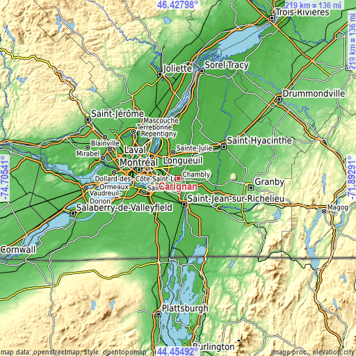Topographic map of Carignan