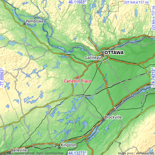 Topographic map of Carleton Place