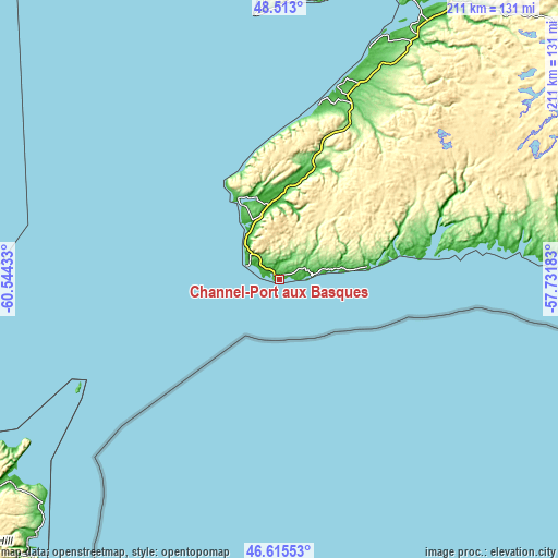 Topographic map of Channel-Port aux Basques