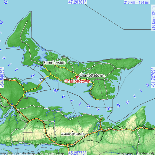 Topographic map of Charlottetown