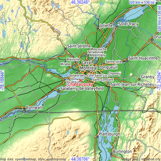 Topographic map of Châteauguay