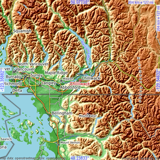 Topographic map of Chilliwack
