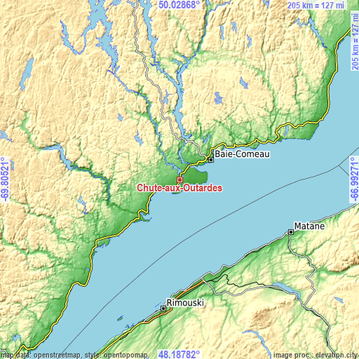 Topographic map of Chute-aux-Outardes